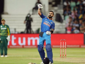 India vs Bangladesh, Cricket World Cup: Virat Kohli celebrates after reaching the century mark.